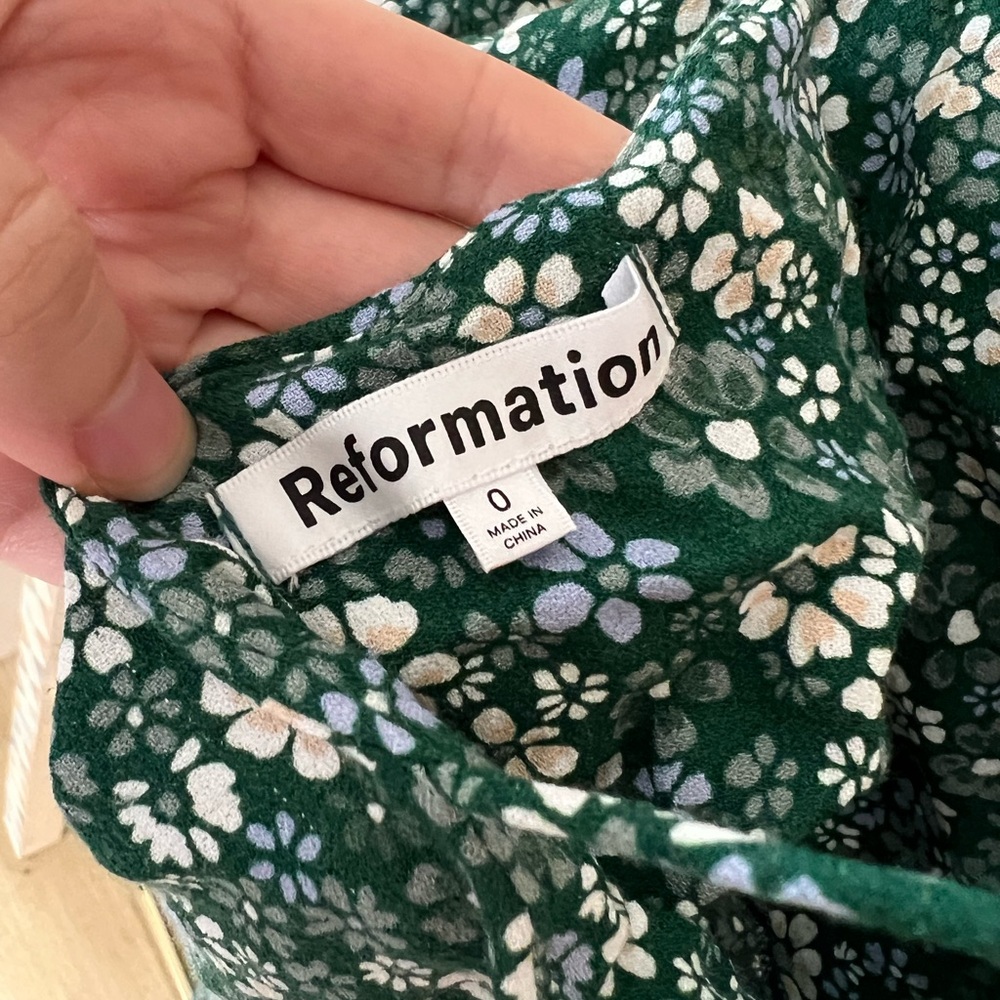 Reformation Teal Green Floral Tie-Shoulder Mini Dress - Picture 6 of 7